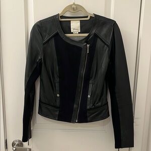 Elevenses Black Leather Moto Jacket Asymmetrical Zipper